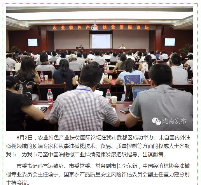 大腕齐聚农业特色产业扶贫国际论坛，“把脉”陇南油橄榄发展