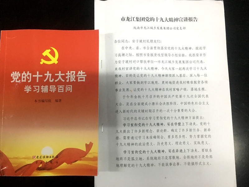 市龙江城乡发展集团公司驻村帮扶队在桥头镇安子坡村宣讲党的十九大精神