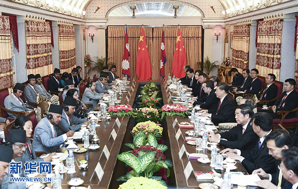 习近平会见尼泊尔总统班达里 两国元首共同宣布建立中尼 面向发展与繁荣的世代友好的战略合作伙伴关系